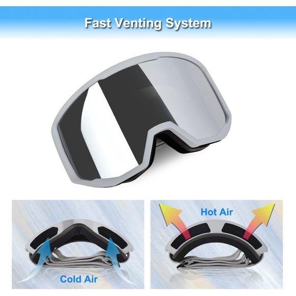 Women OTG Grey Frame Silver Anti Fog UV Protection Snowboard Goggles - Picture 3 of 7